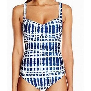 La Blanca Moody Blues Built In Bra Bandeau Tankini, Midnight, 34E, NWT